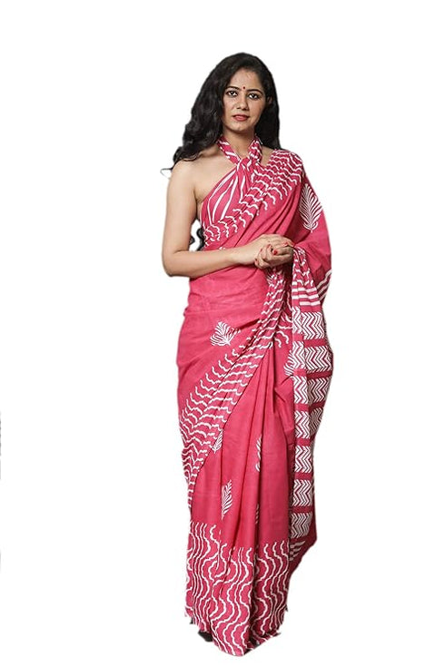 Jalther Handicrafts Women'S Ikat Hand Block Print Jaipuri Cotton Mulmul Saree